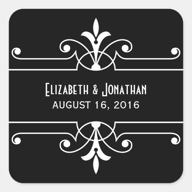 Ebony Fancy Ornamental Wedding Stickers (Front)