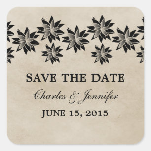 Ebony Floral Vintage Save the Date Stickers