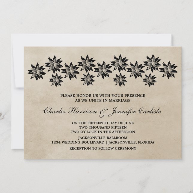 Ebony Floral Vintage Wedding Invitation (Front)