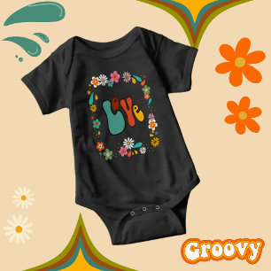 Ebony Groovy Baby LOVE flower power 70's inspired Baby Bodysuit