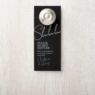 Ebony & Ivory Chic Script Minimalist Wedding Door Hanger
