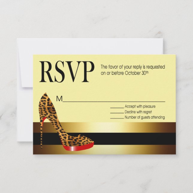 Ebony Leopard Stiletto Stripes RSVP Card (Front)
