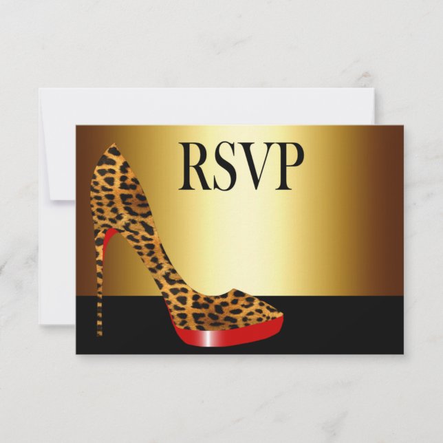 Ebony Leopard Stiletto Stripes RSVP Card (Front)