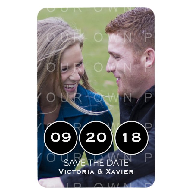 Ebony Modern Circles Photo Save the Date Magnet (Vertical)