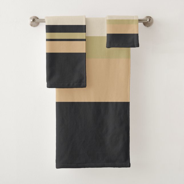 Ebony Pearl and Sand Stripes Bath Towel Set (Insitu)