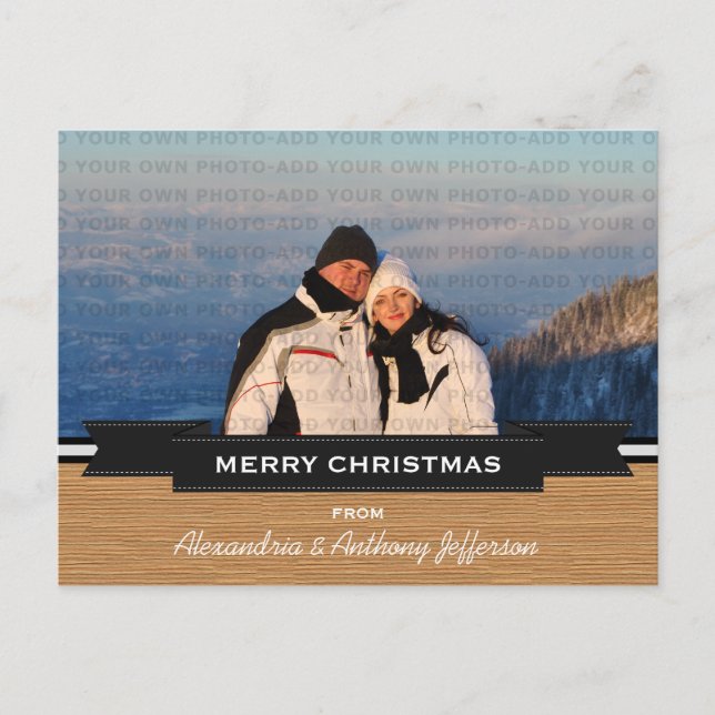 Ebony Rustic Banner Holiday Photo Postcard (Front)