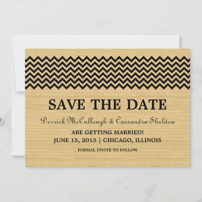 Ebony Rustic Chevron Save the Date Invite (Front)