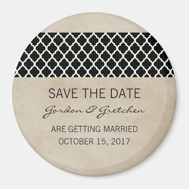 Ebony Rustic Quatrefoil Save the Date Magnet (Front)