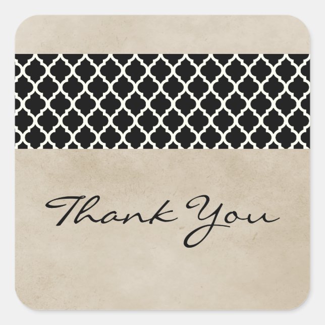 Ebony Rustic Quatrefoil Thank You Stickers (Front)