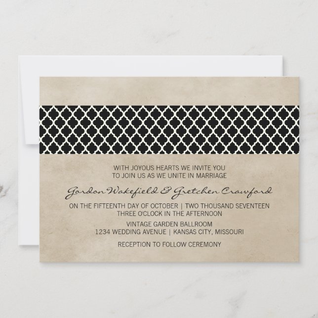 Ebony Rustic Quatrefoil Wedding Invite (Front)