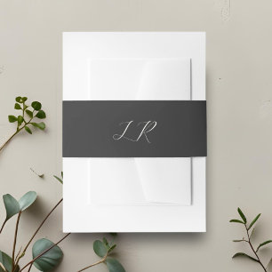 Ebony Script Calligraphy Monogram Wedding Invitation Belly Band