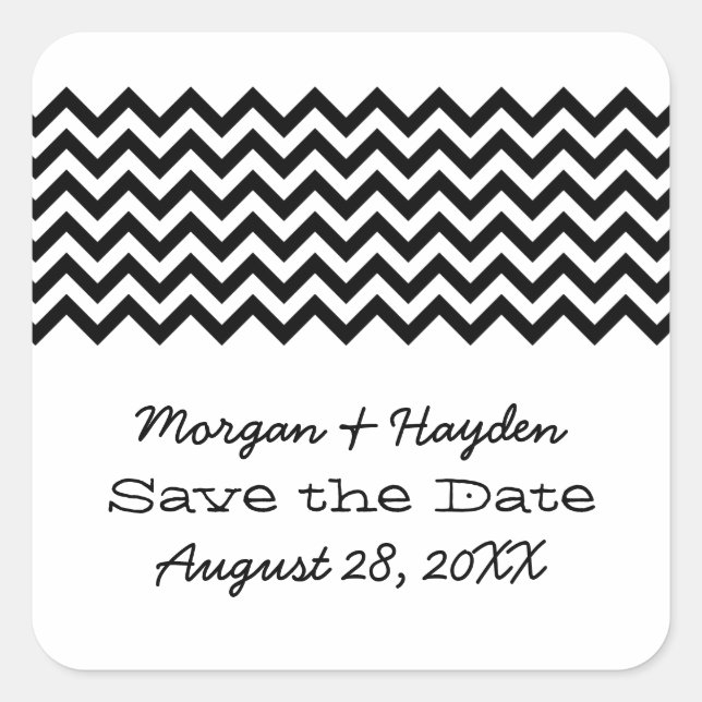 Ebony Simple Chevron Save the Date Stickers (Front)
