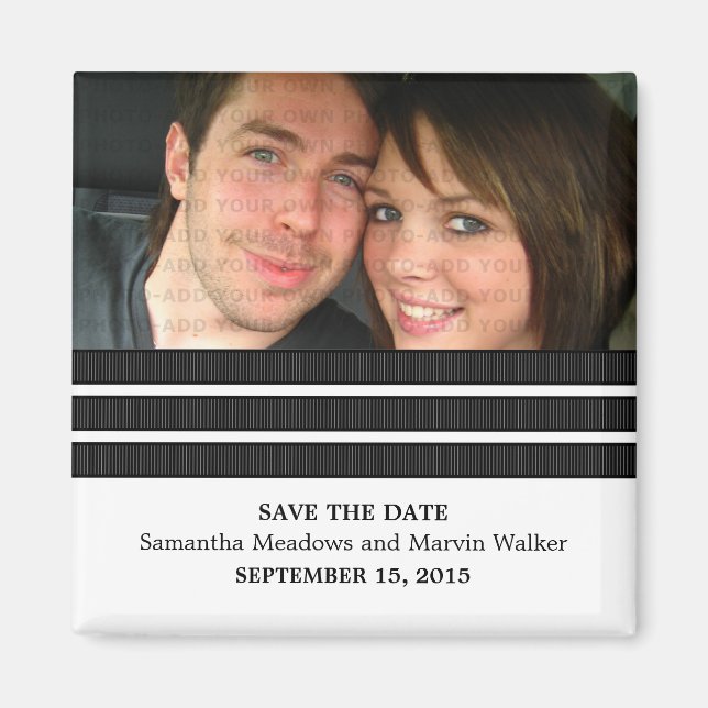 Ebony Triple Stripe Photo Save the Date Magnet (Front)