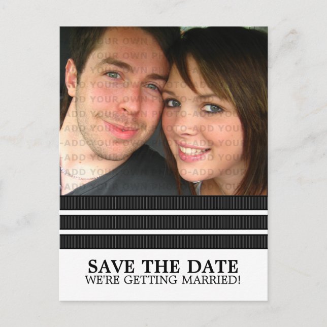 Ebony Triple Stripe Save the Date Postcard (Front)