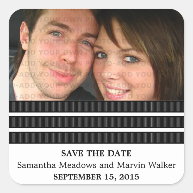 Ebony Triple Stripe Save the Date Stickers (Front)