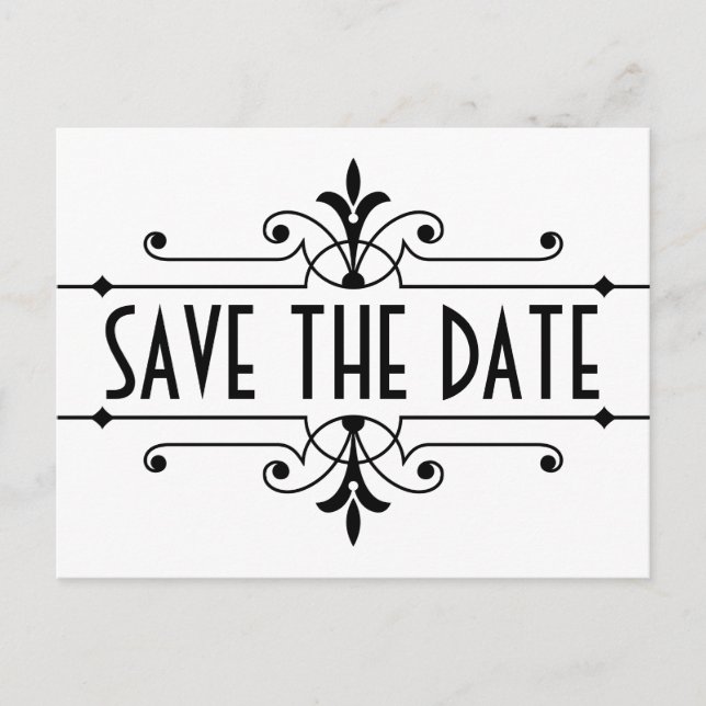 Ebony v2 Fancy Ornamental Save the Date Postcard (Front)
