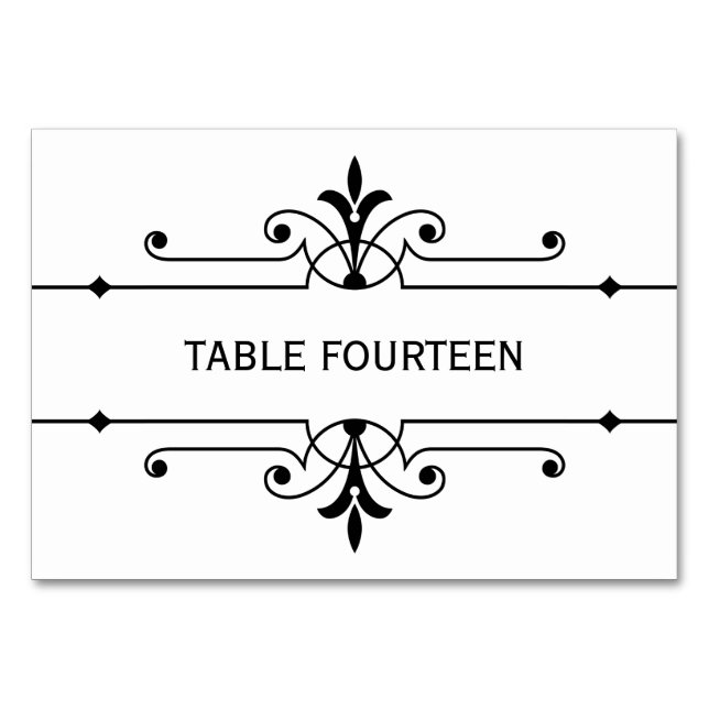 Ebony v2 Fancy Ornamental Wedding Table Card (Front)