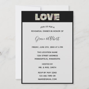Ebony Vanilla Strawberry Hydrangeas Rehearsal Invitation