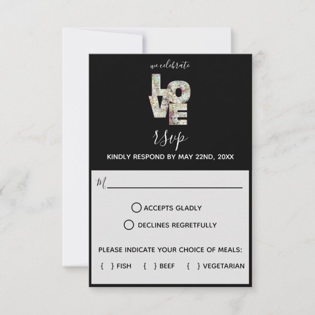 Ebony Vanilla Strawberry Hydrangeas Wedding  RSVP Card (Front)