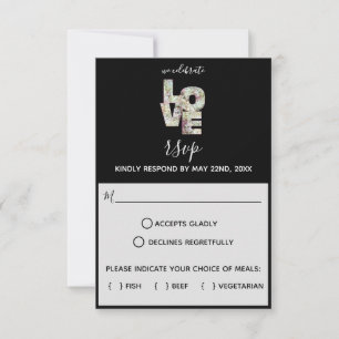 Ebony Vanilla Strawberry Hydrangeas Wedding RSVP Card