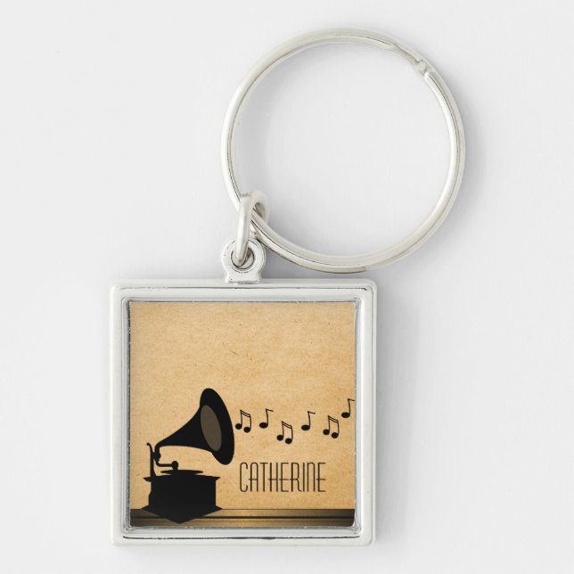 Ebony Vintage Gramophone Premium Keychain (Front)