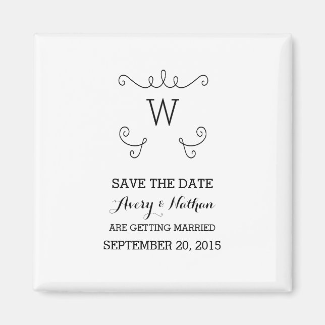 Ebony Whimsical Flourish Save the Date Magnet (Front)