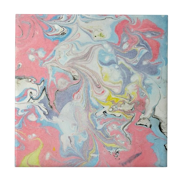 Ebru Art Pastel Abstract  Ceramic Tile (Front)