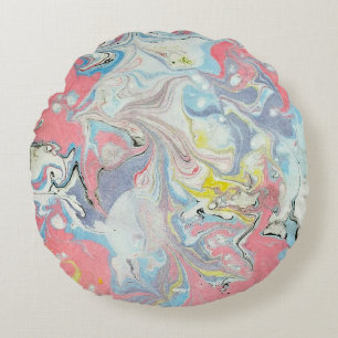 Ebru Art Pastel Abstract Marbled Round Cushion