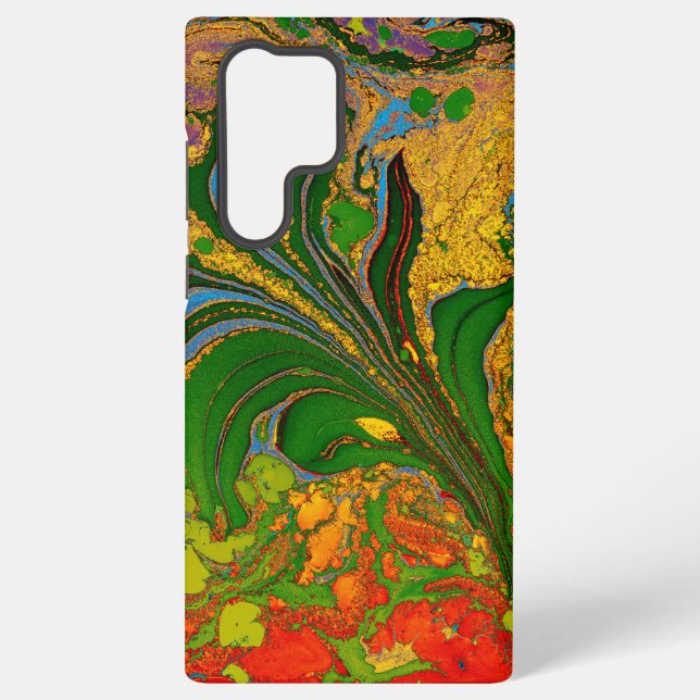 Ebru Marbling Floral Pattern  Samsung Galaxy S22 Ultra Case (Back)