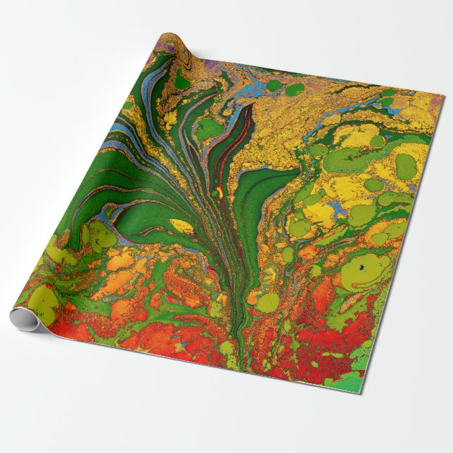 Ebru Marbling Floral Pattern  Wrapping Paper (Unrolled)
