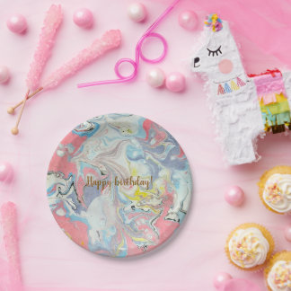 Ebru Pastel Abstract — Whimsical Paper Plates