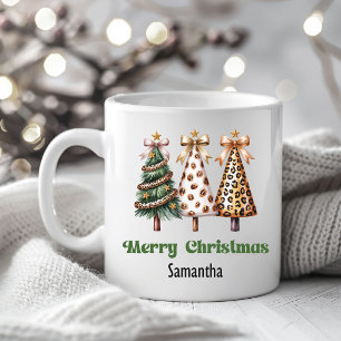 Eccentric Leopard Christmas Trees Personalised Mug