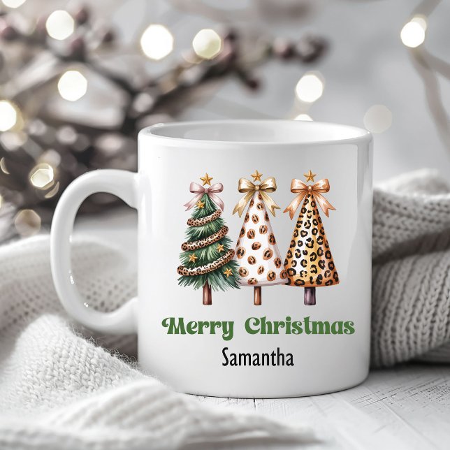 Eccentric Leopard Christmas Trees Personalised Mug (Eccentric Leopard Christmas Trees Personalized Mug)