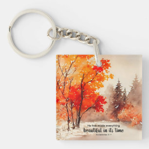 Ecclesiastes 3:11 Bible Verse Fall Watercolor  Key Ring