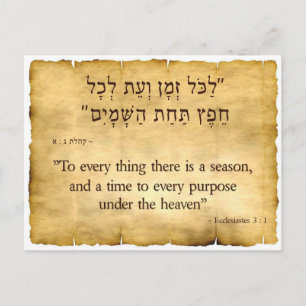Ecclesiastes 3:1 Hebrew and English Postcard