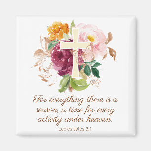 Ecclesiastes 3:1 Pink Floral Cross Butterfly Magnet