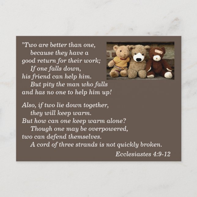 Ecclesiastes 4:9-12 Bible Verse Memory Postcard (Front)