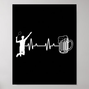 Ecg Heartbeat Badminton Player Shuttle Sports Smas Poster