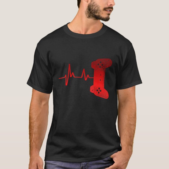 Ecg Heartbeat Gamer Console Video Gamer Computer N T-Shirt (Front)