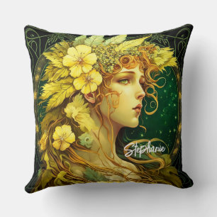 Echanted Yellow Flowers Forest Fairy Fantasy Cushion