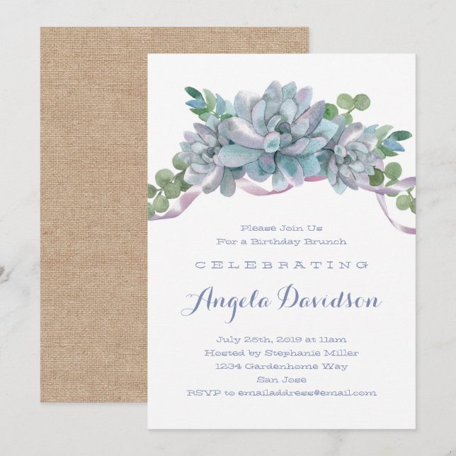 Echeveria Succulent Birthday Brunch Party Invitation (Front/Back)