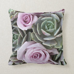 Echeverias and roses pillow by Debra Lee Baldwin