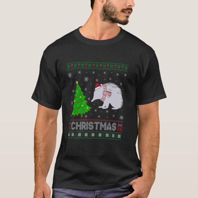 Echidna Xmas Tree Lighting Ugly Christmas Sweater (Front)