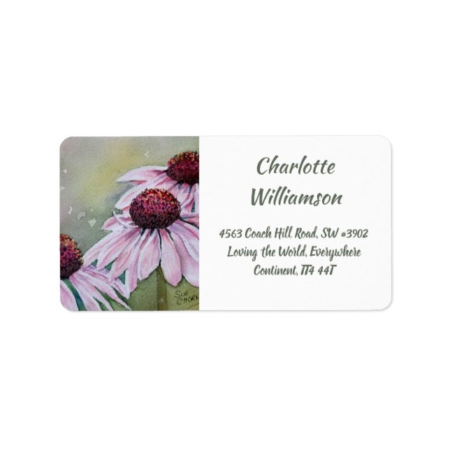Echinacea Daisy Flowers in Watercolor Address Label (Front)
