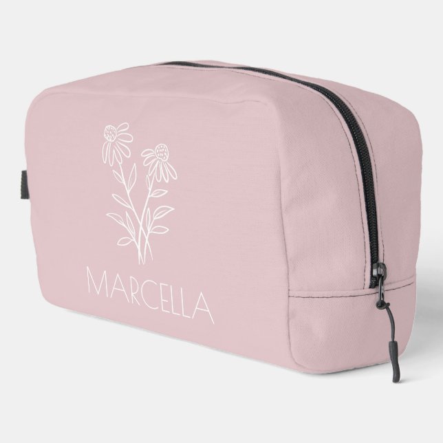 Echinacea Floral Sketch Custom Name  Dopp Kit (Right Corner)