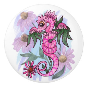 Echinacea flower lil' garden dragon ceramic knob