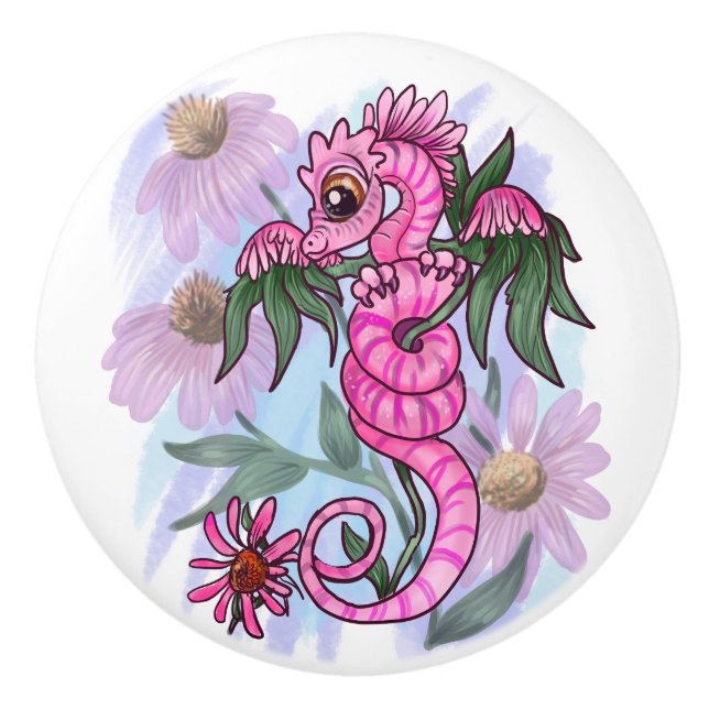 Echinacea flower lil' garden dragon ceramic knob (Front)