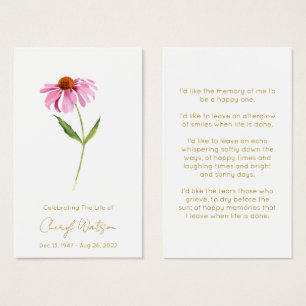 Echinacea   Simple Funeral Memorial Prayer Card