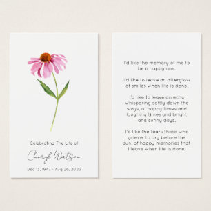 Echinacea Simple Funeral Memorial Prayer Card