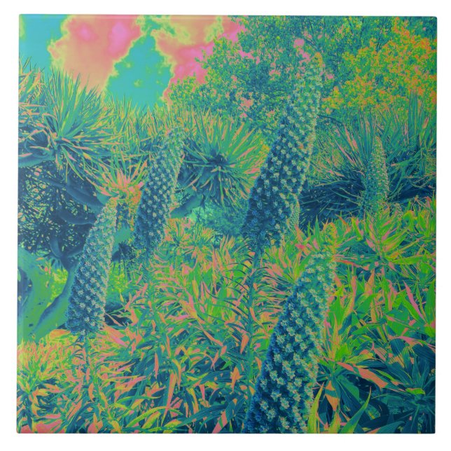 Echium Flowers Tropical Vibe Ceramic Tile (Front)